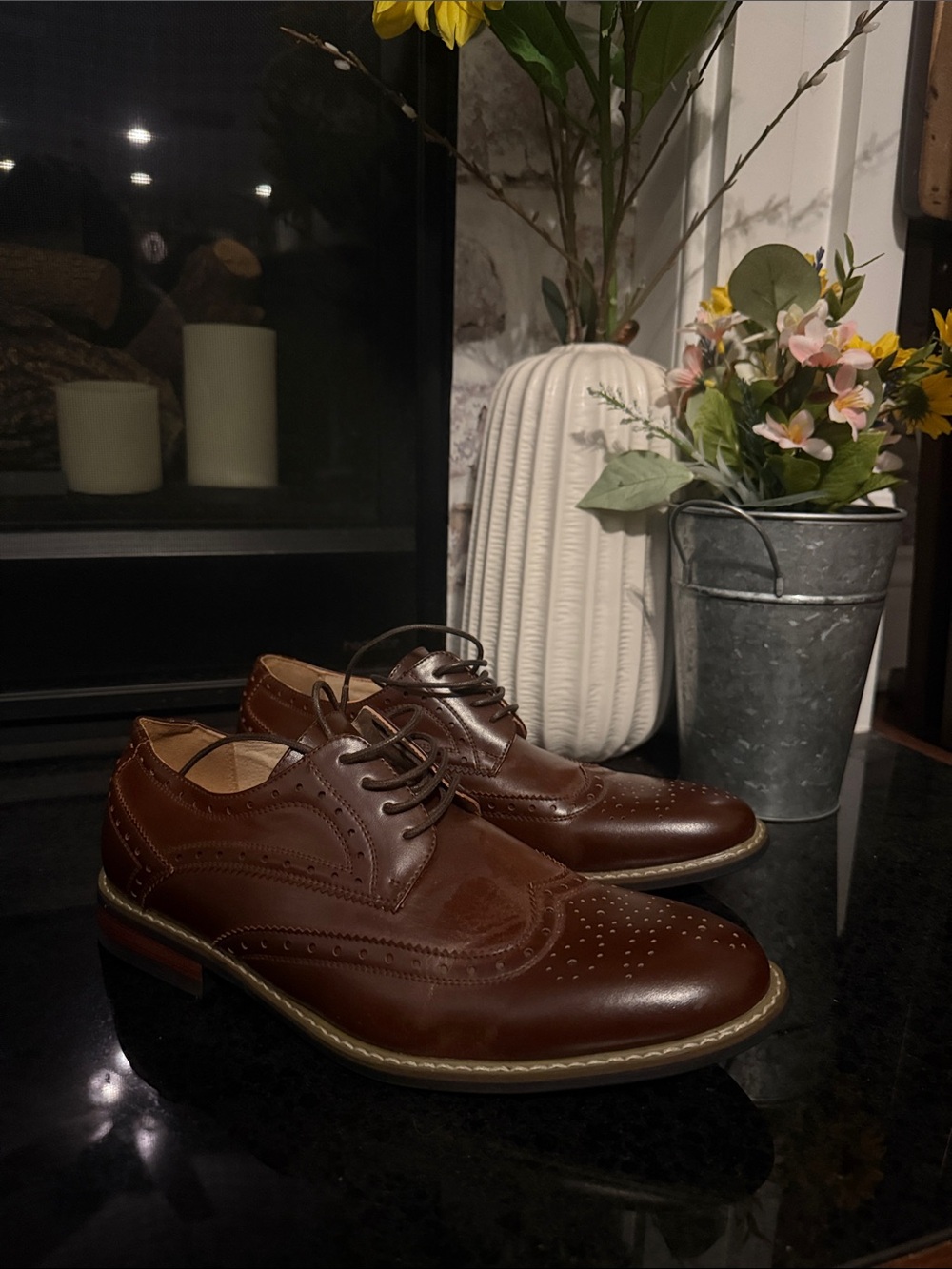 Men's Brown Leather Wingtip Derby Dress Shoes
